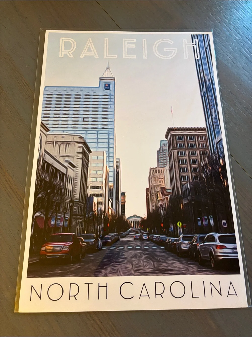 Raleigh North Carolina Cityscape Wall Art Print - White & Cream